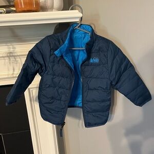 REI Kids Navy and Sky Blue Puffer Jacket